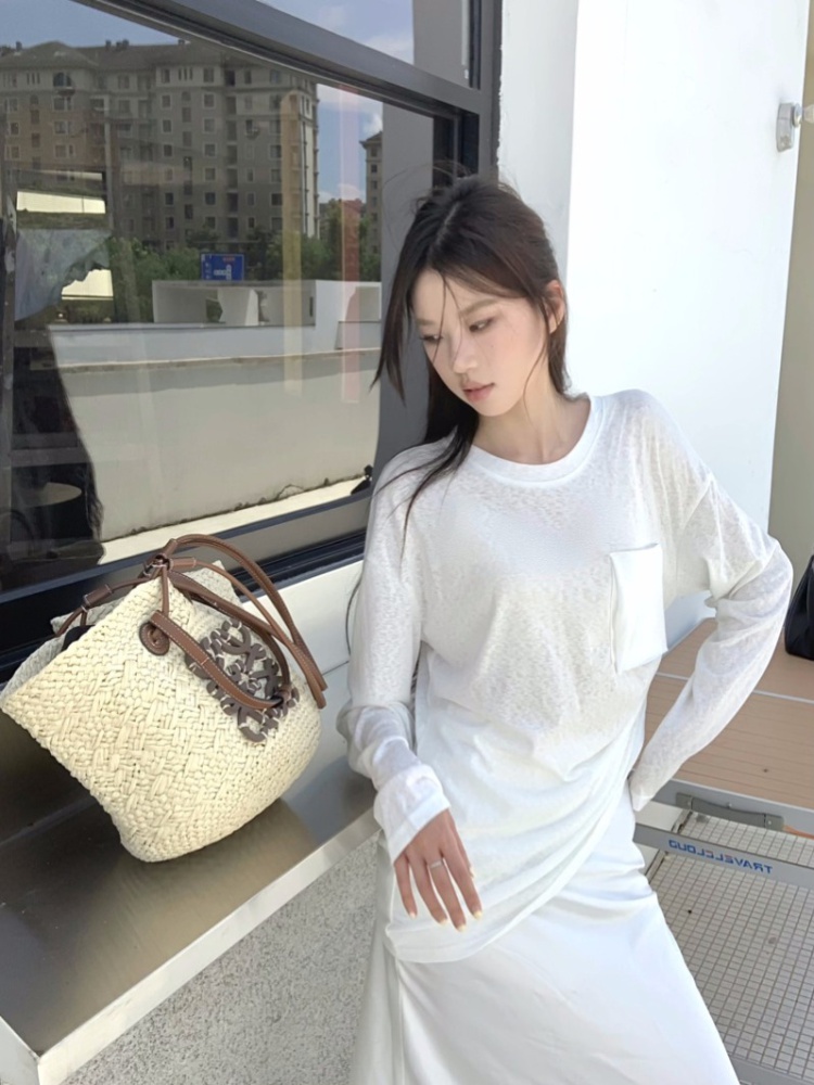 Sunscreen loose thin smock summer round neck tops for women