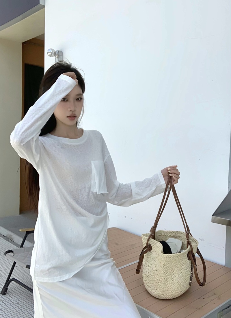 Sunscreen loose thin smock summer round neck tops for women