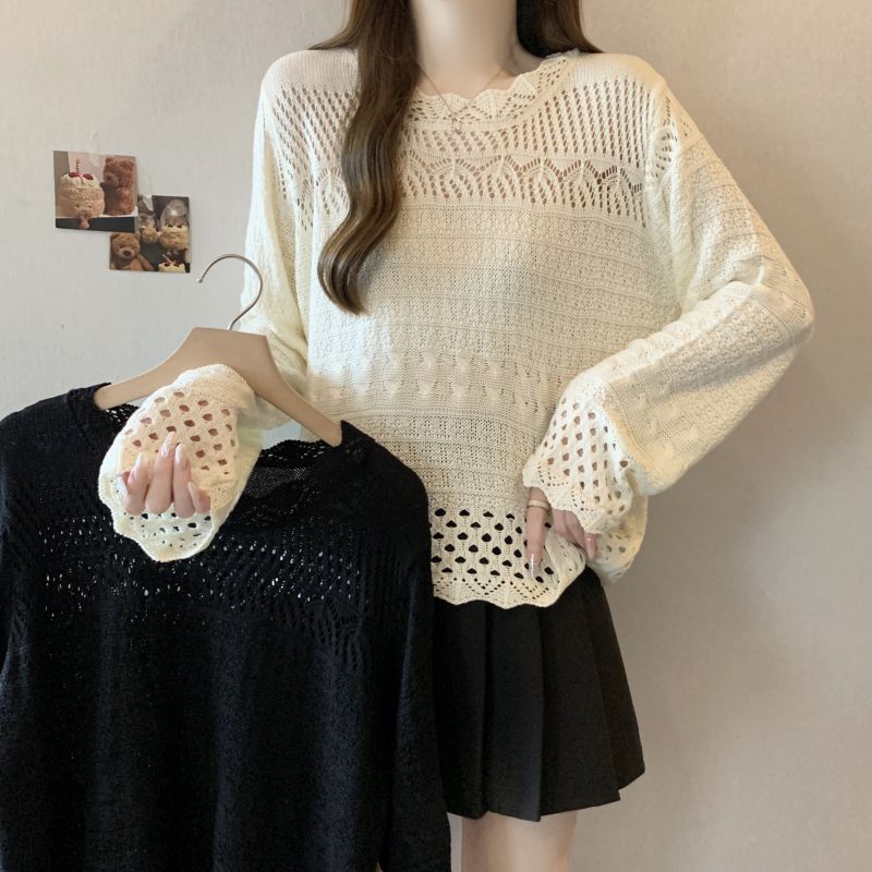 Long sleeve waves knitted fat autumn large yard tops