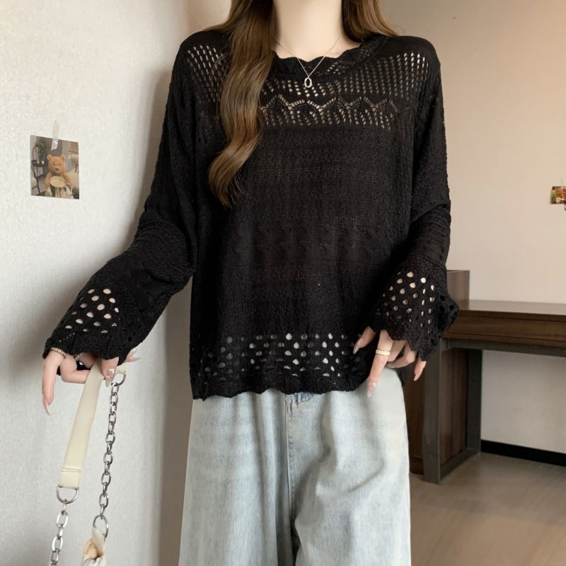 Long sleeve waves knitted fat autumn large yard tops