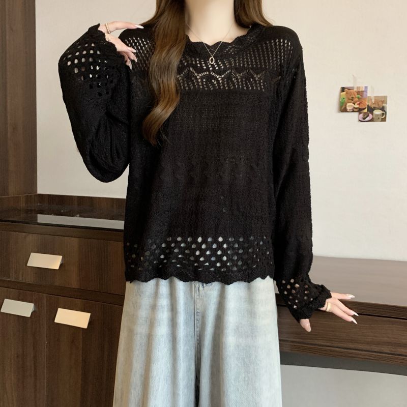 Long sleeve waves knitted fat autumn large yard tops