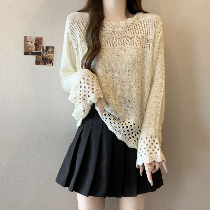 Long sleeve waves knitted fat autumn large yard tops