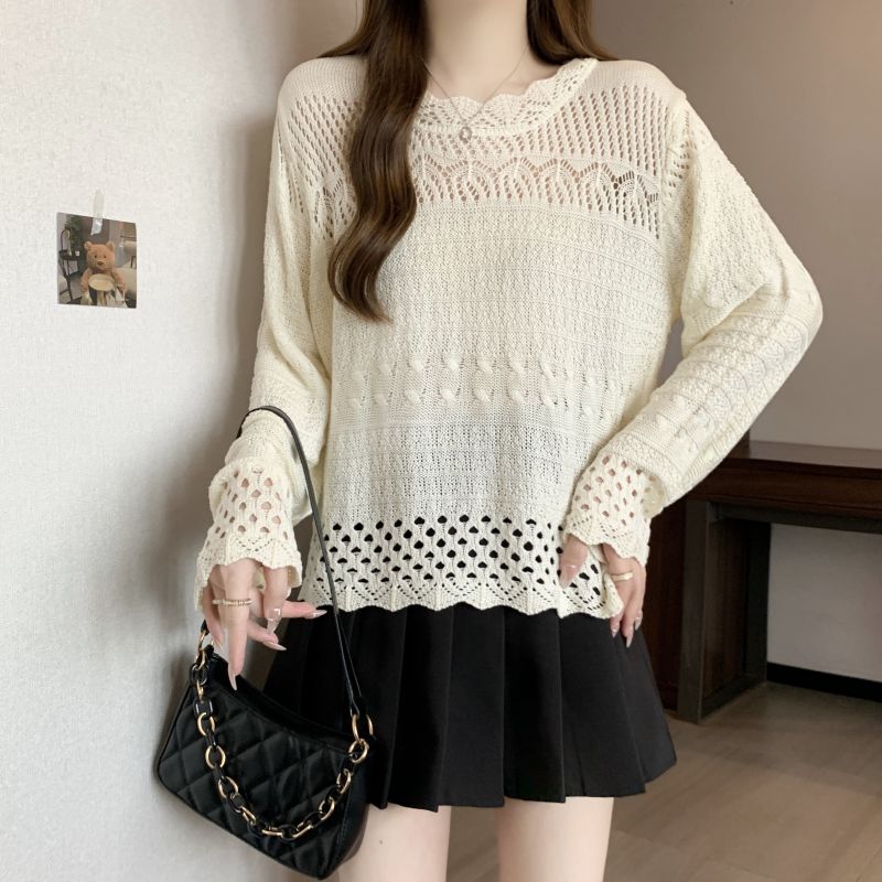 Long sleeve waves knitted fat autumn large yard tops