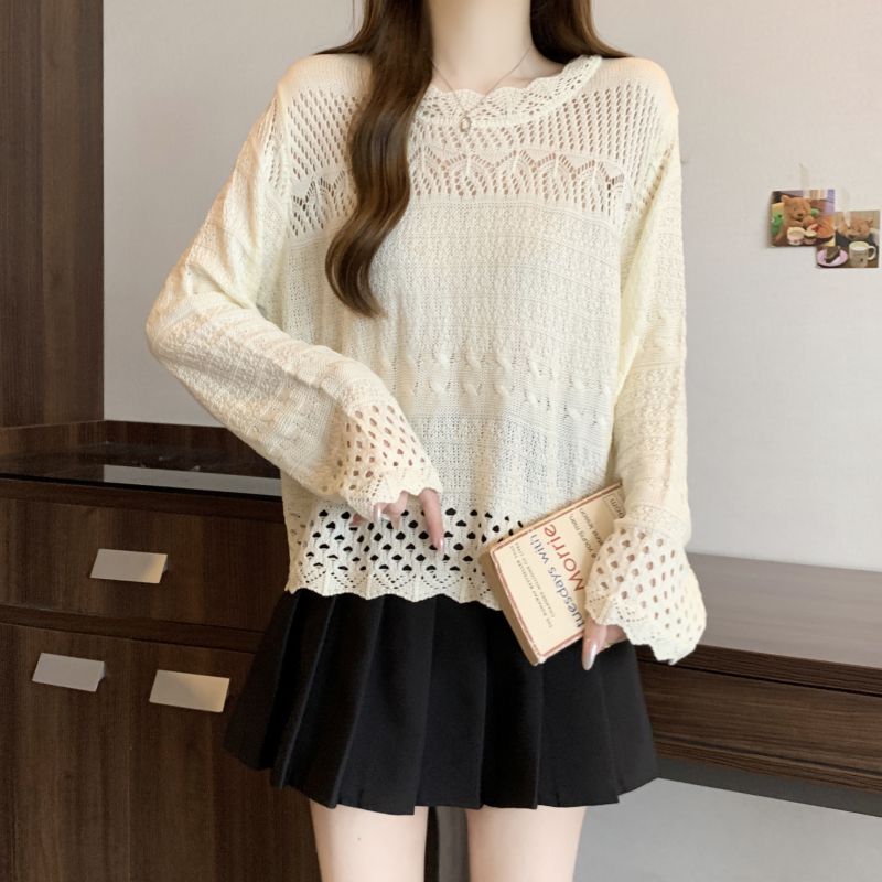 Long sleeve waves knitted fat autumn large yard tops