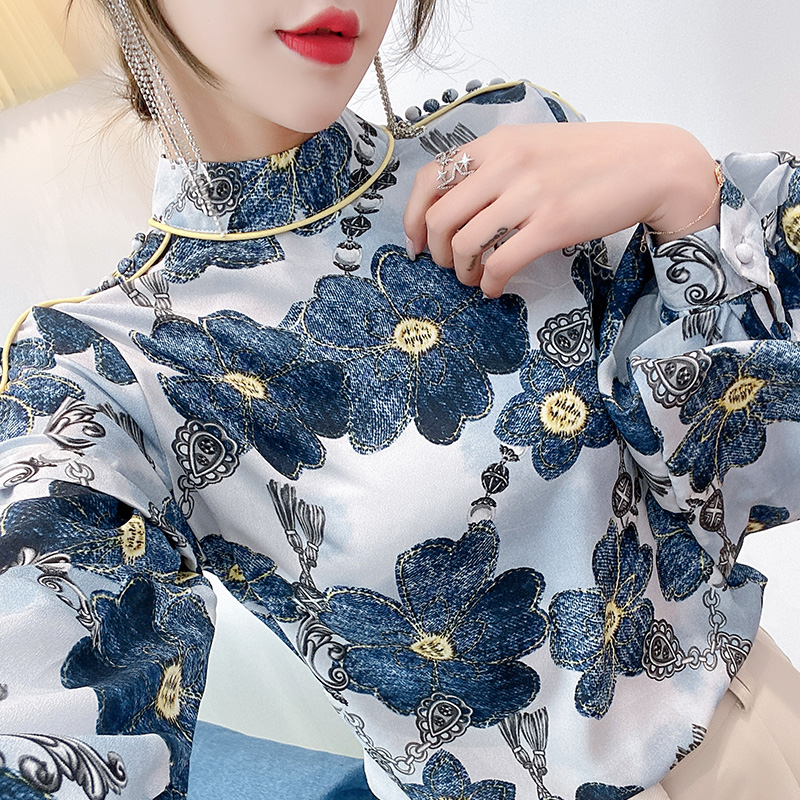 Autumn lantern shirt floral Western style tops for women