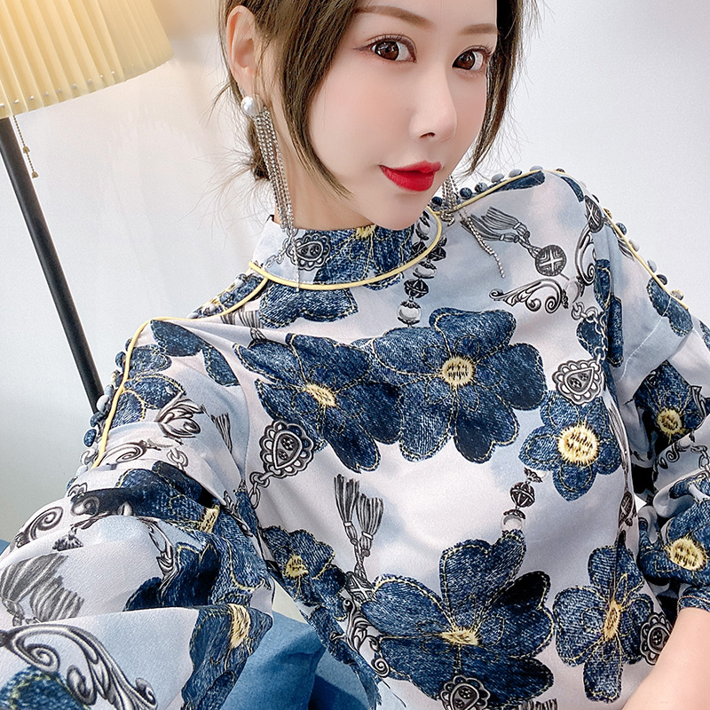 Autumn lantern shirt floral Western style tops for women