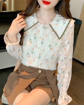 Autumn floral tops long sleeve refreshing shirt for women