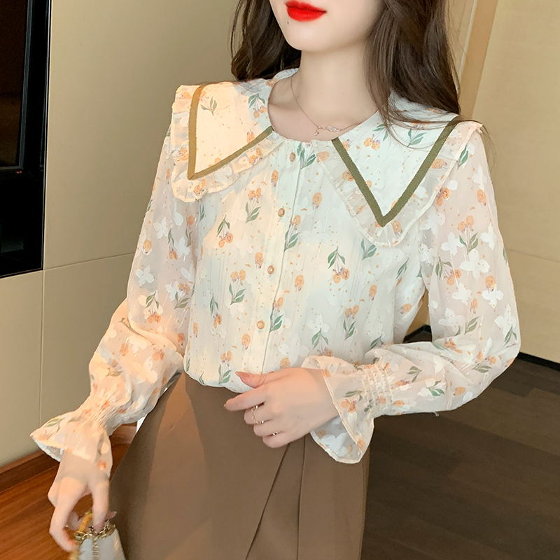 Autumn floral tops long sleeve refreshing shirt for women