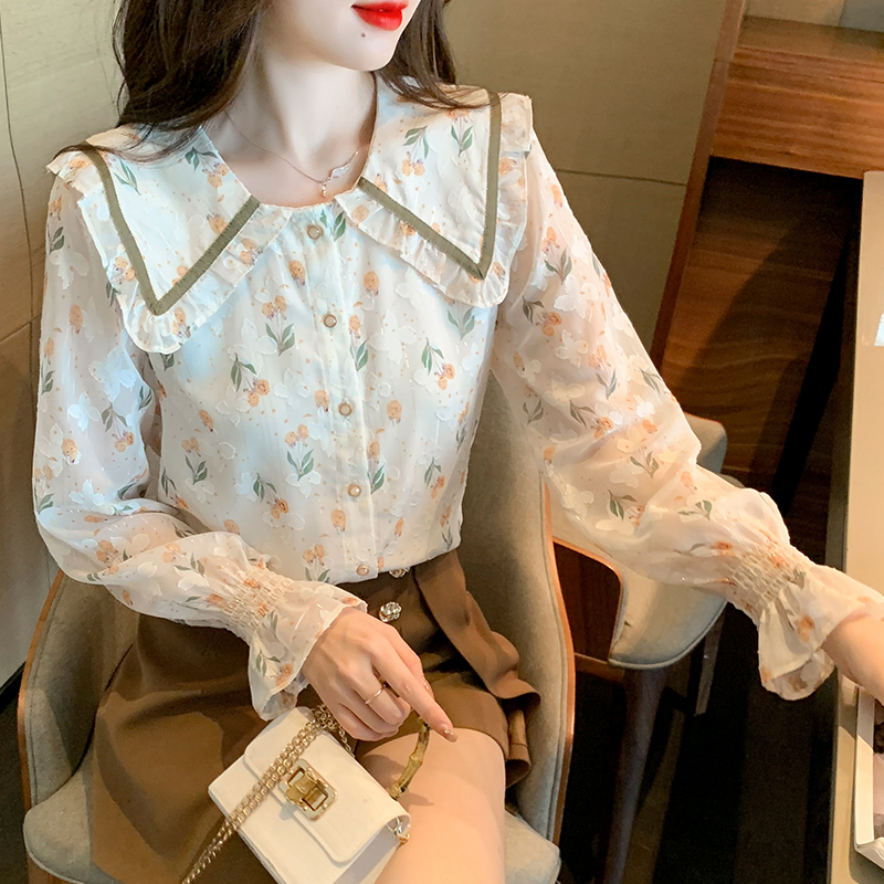 Autumn floral tops long sleeve refreshing shirt for women