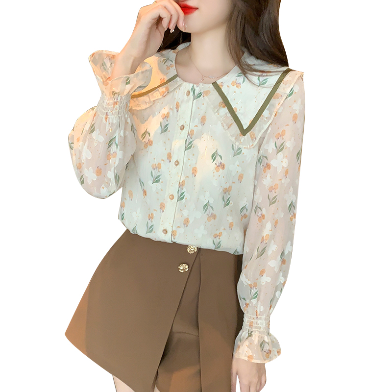 Autumn floral tops long sleeve refreshing shirt for women