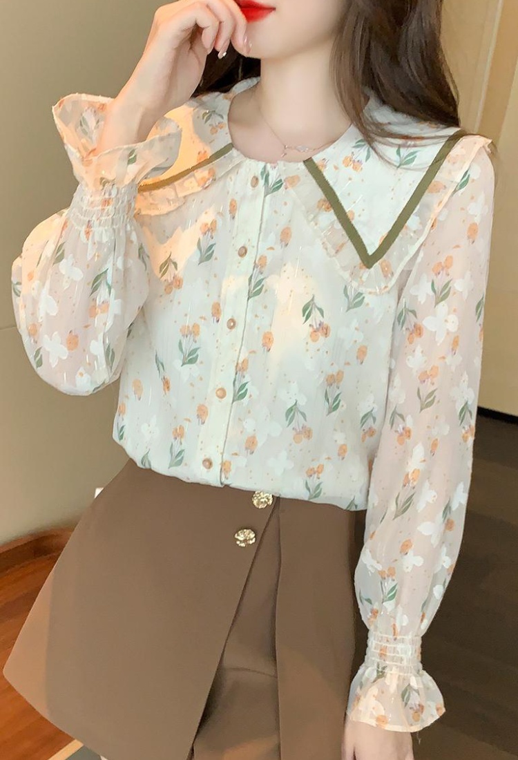 Autumn floral tops long sleeve refreshing shirt for women