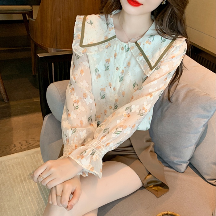 Autumn floral tops long sleeve refreshing shirt for women