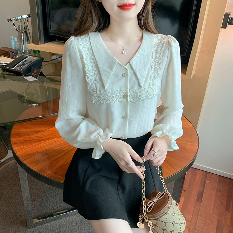 Autumn bottoming shirt pointed collar France style tops