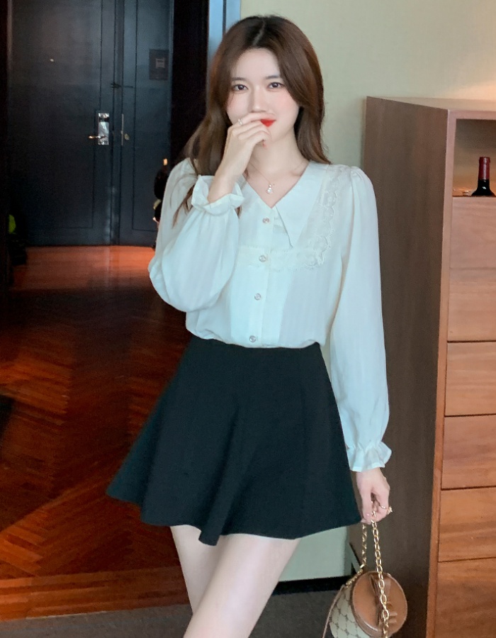 Autumn bottoming shirt pointed collar France style tops