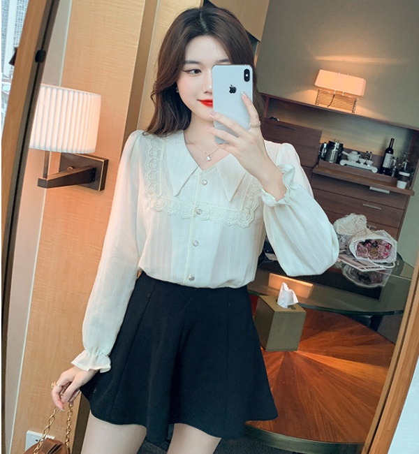 Autumn bottoming shirt pointed collar France style tops