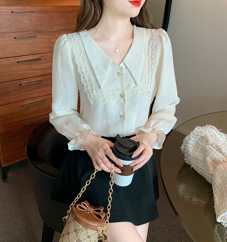 Autumn bottoming shirt pointed collar France style tops