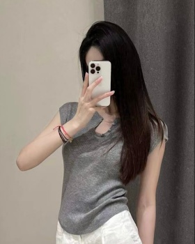 Gray France style T-shirt lazy temperament tops