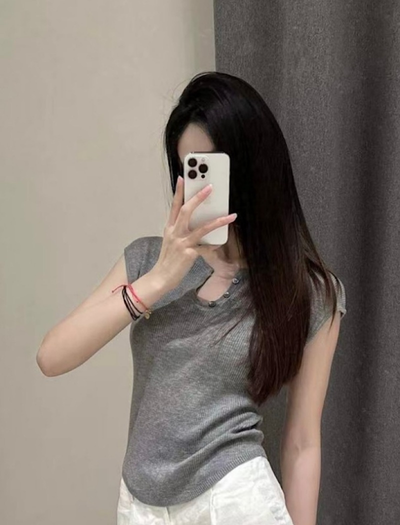 Gray France style T-shirt lazy temperament tops