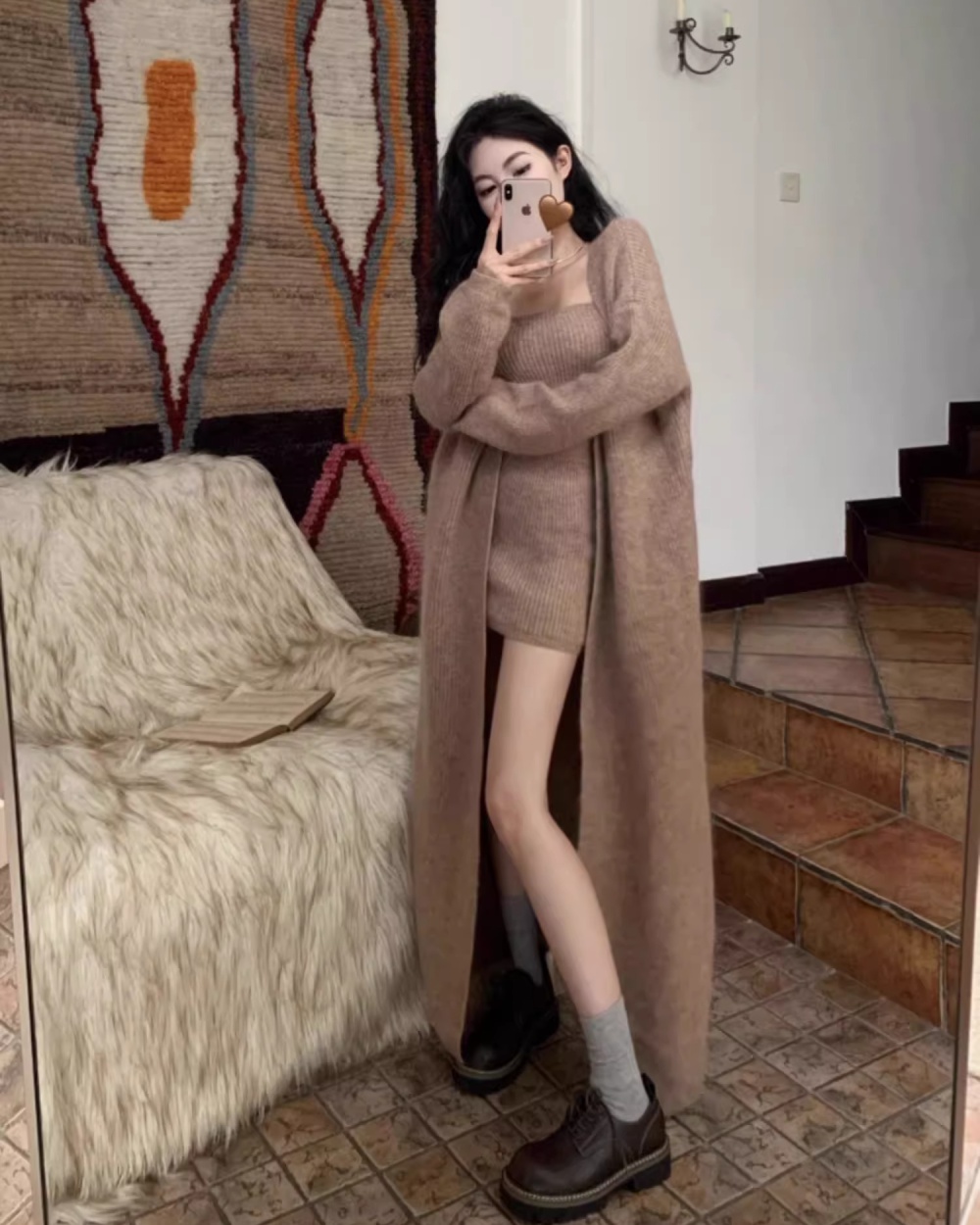 Knitted vest long cardigan 3pcs set for women