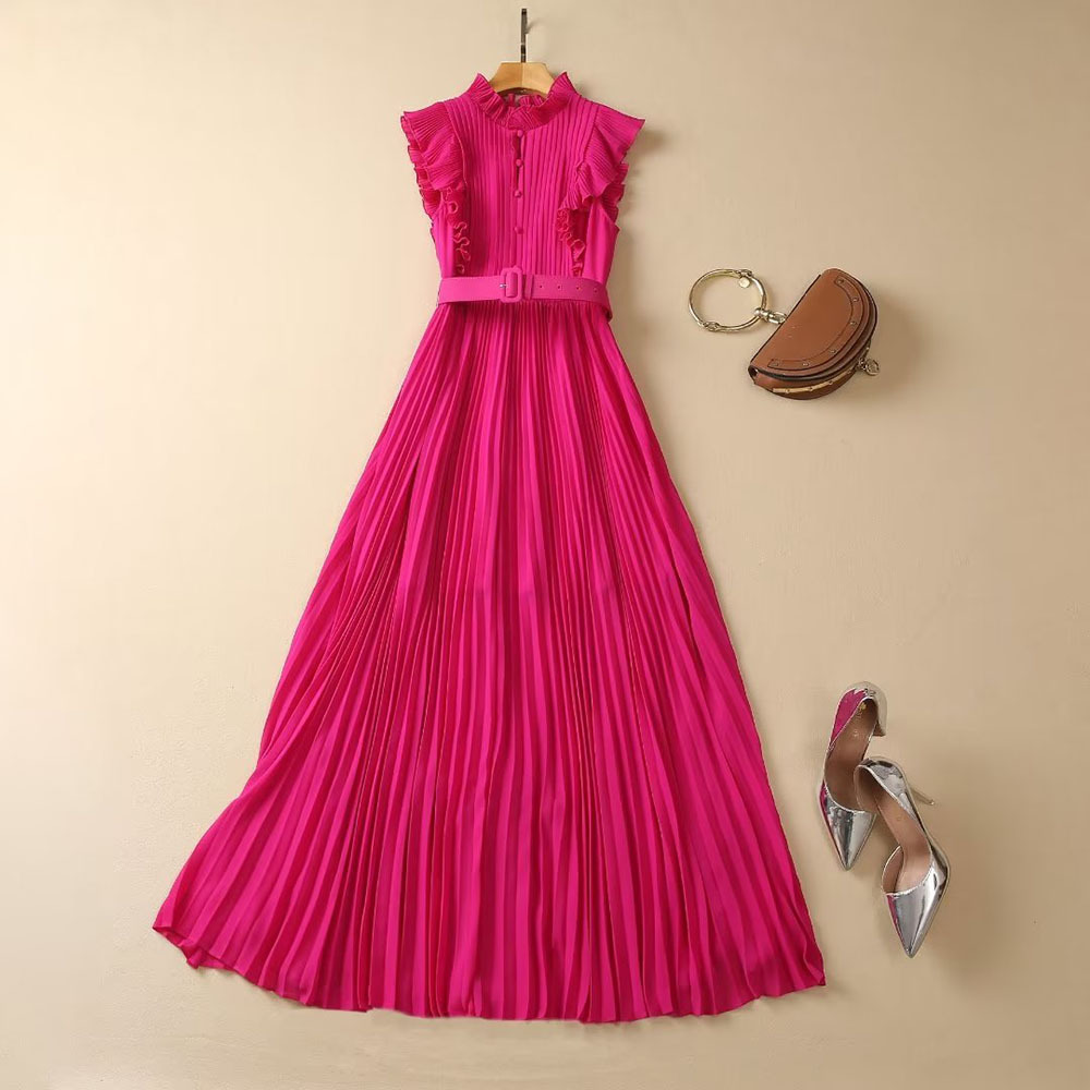 Cstand collar stitching long dress for women