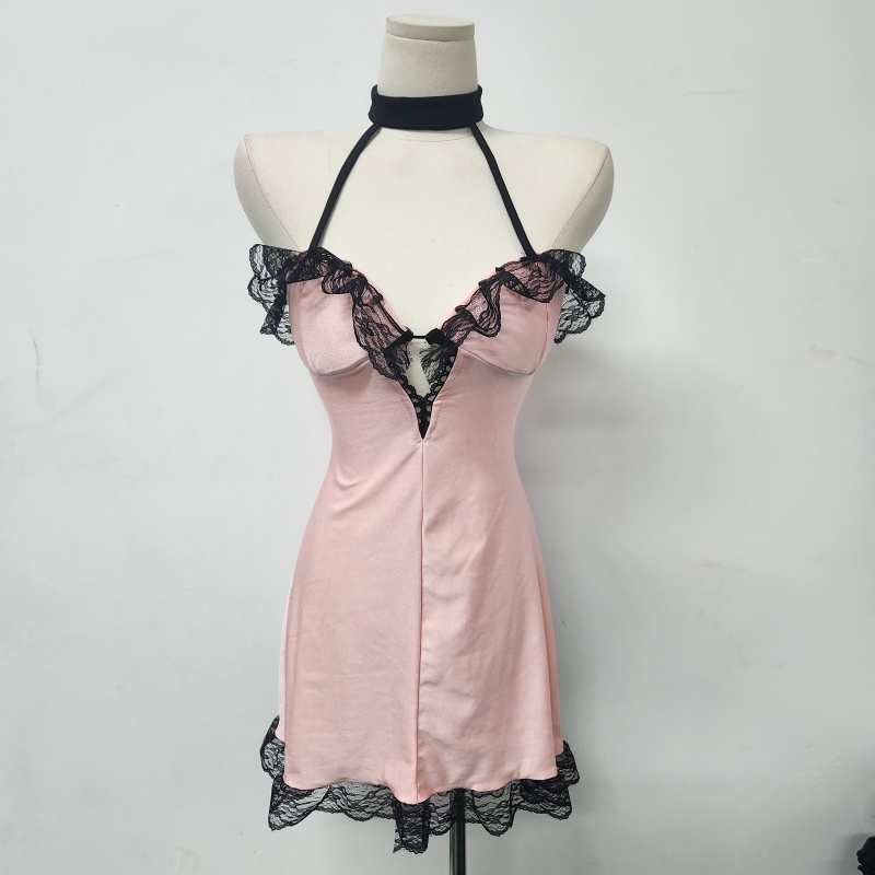 Enticement lace pink sexy halter dress for women