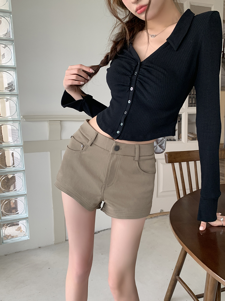 Sexy short pinched waist fold slim autumn spicegirl shirt