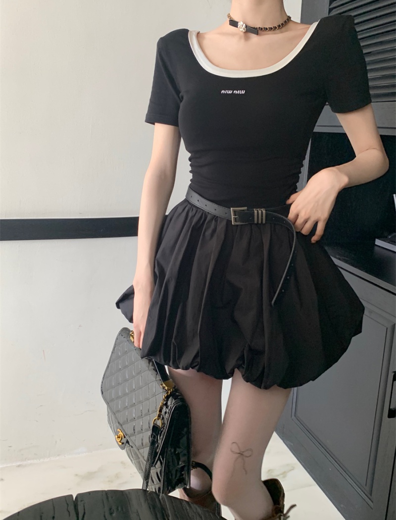 Slim short U-neck splice maiden dress