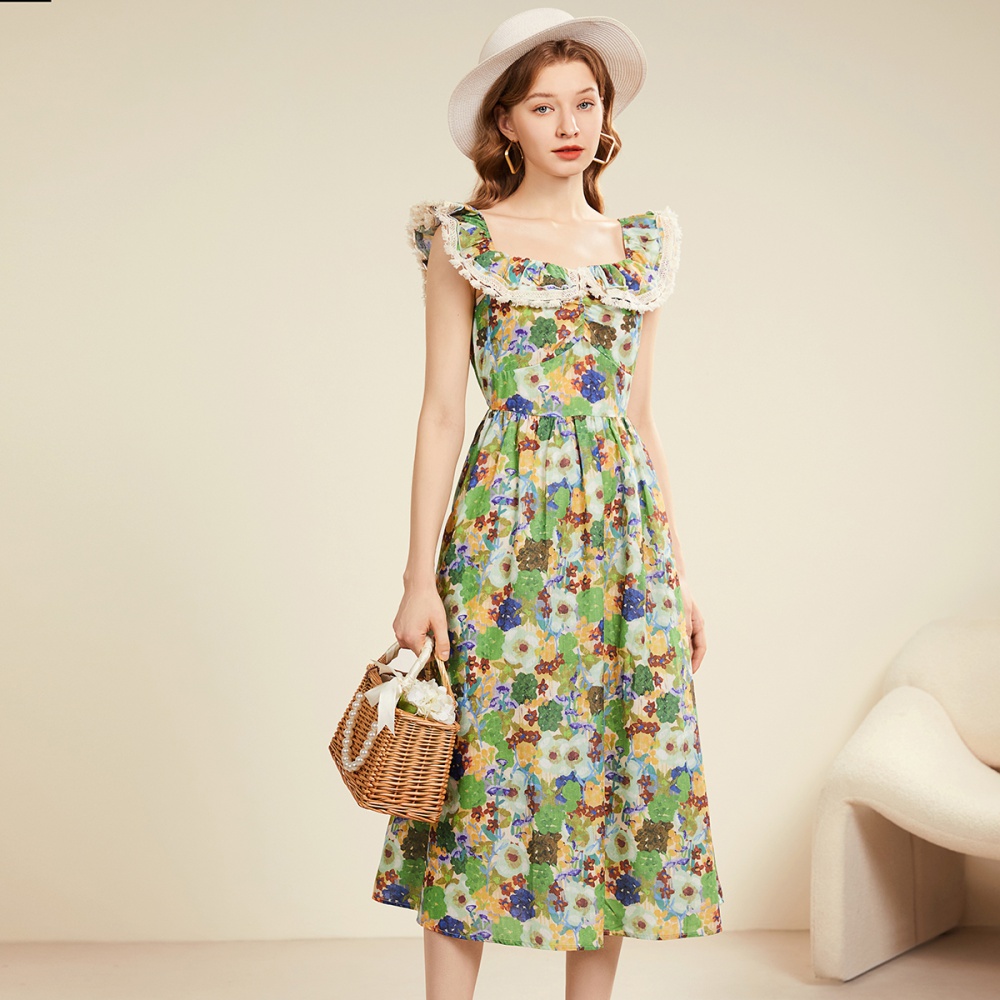 Splice sexy high waist flowers back elastic dress