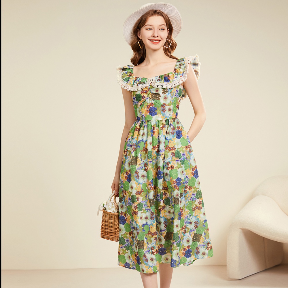 Splice sexy high waist flowers back elastic dress