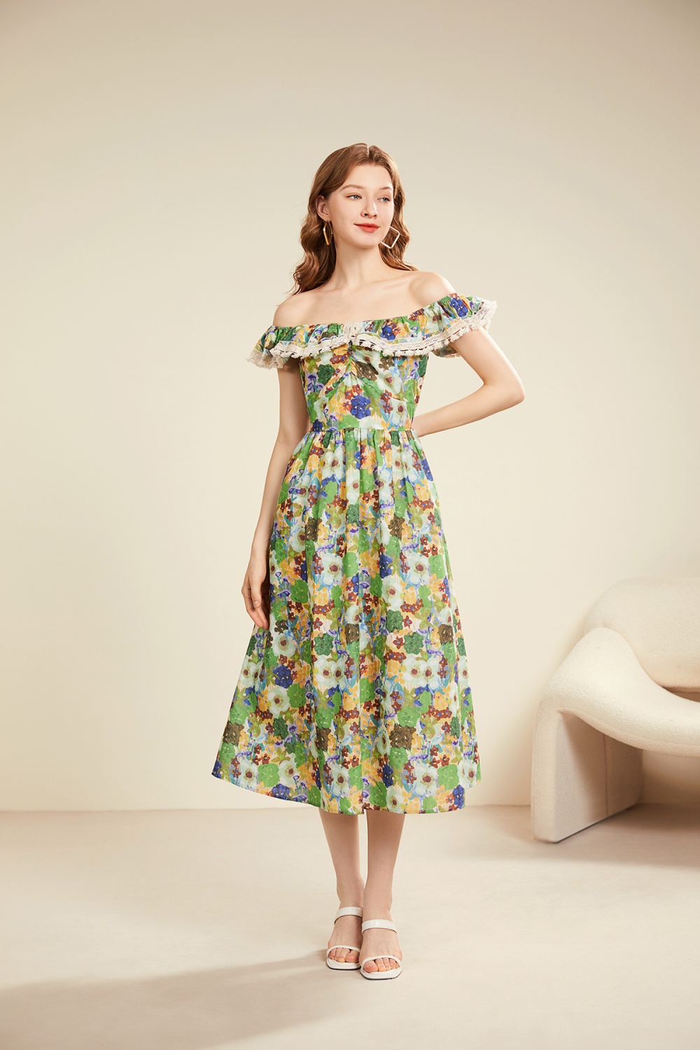 Splice sexy high waist flowers back elastic dress