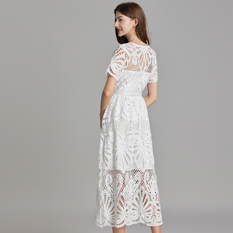 Lace pinched waist high waist big skirt dress