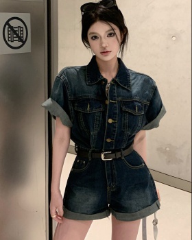 Retro spicegirl shorts Korean style denim jumpsuit