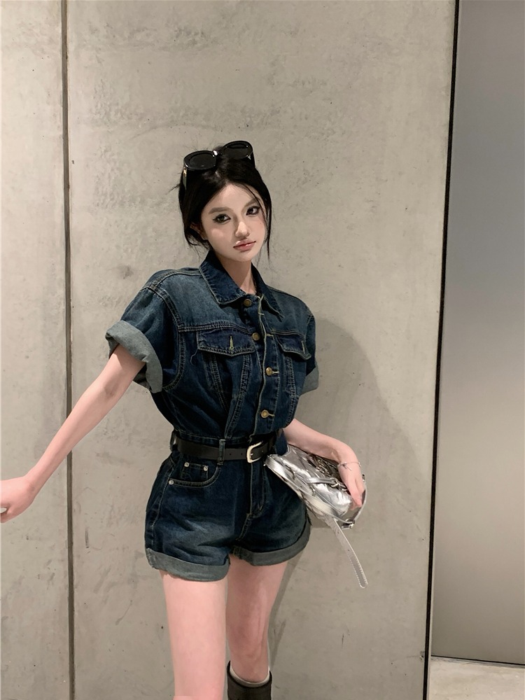 Retro spicegirl shorts Korean style denim jumpsuit