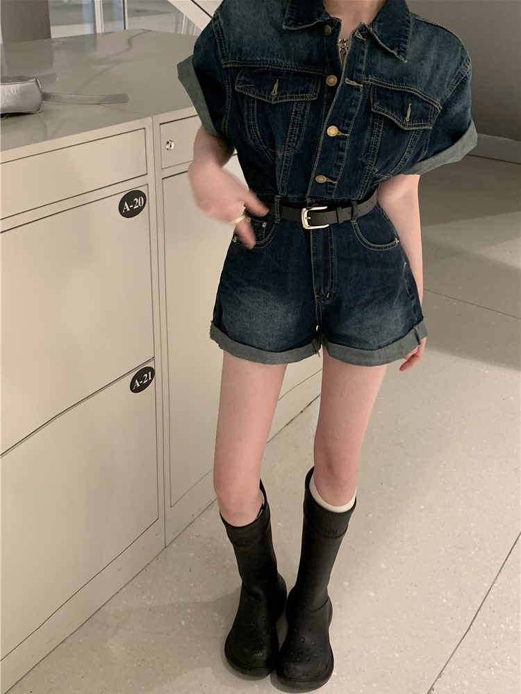 Retro spicegirl shorts Korean style denim jumpsuit