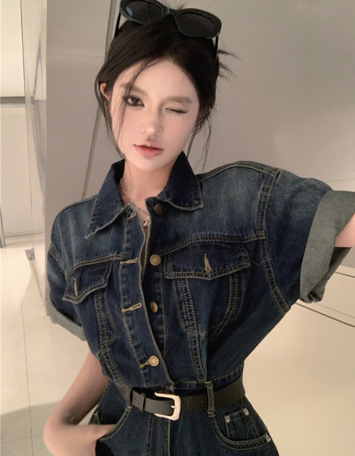 Retro spicegirl shorts Korean style denim jumpsuit