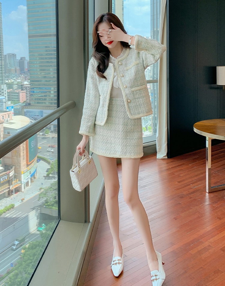 Set beads autumn short skirt ladies coat 3pcs set