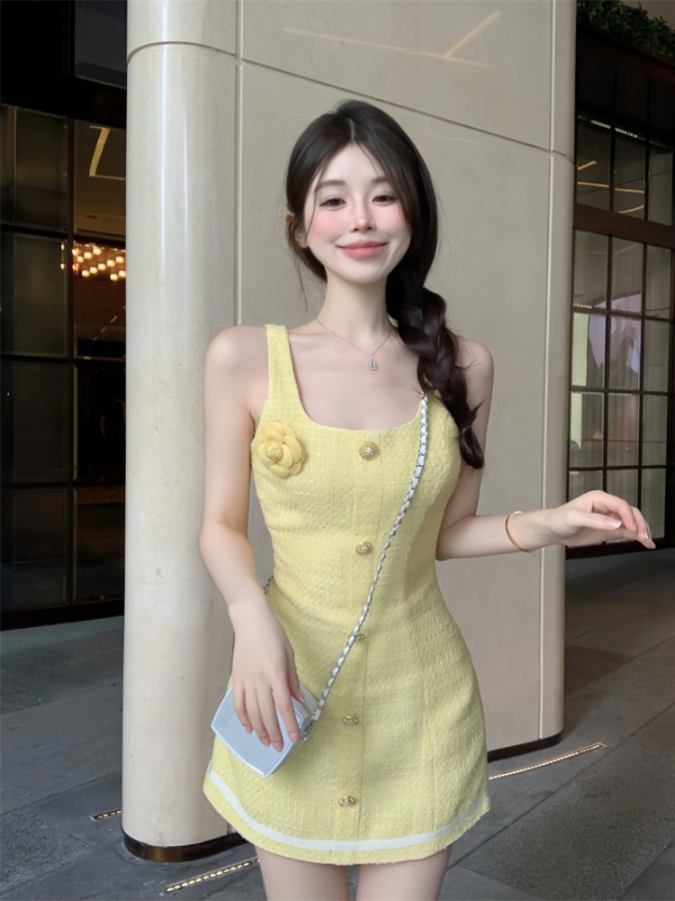 Chanelstyle sling yellow dress