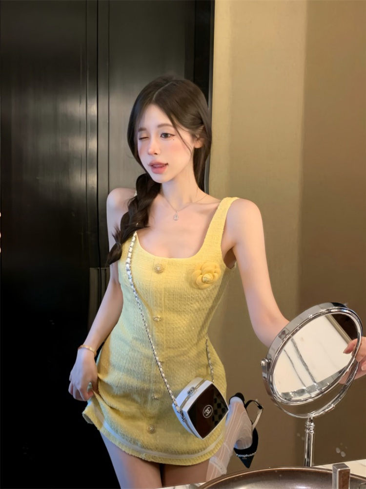 Chanelstyle sling yellow dress