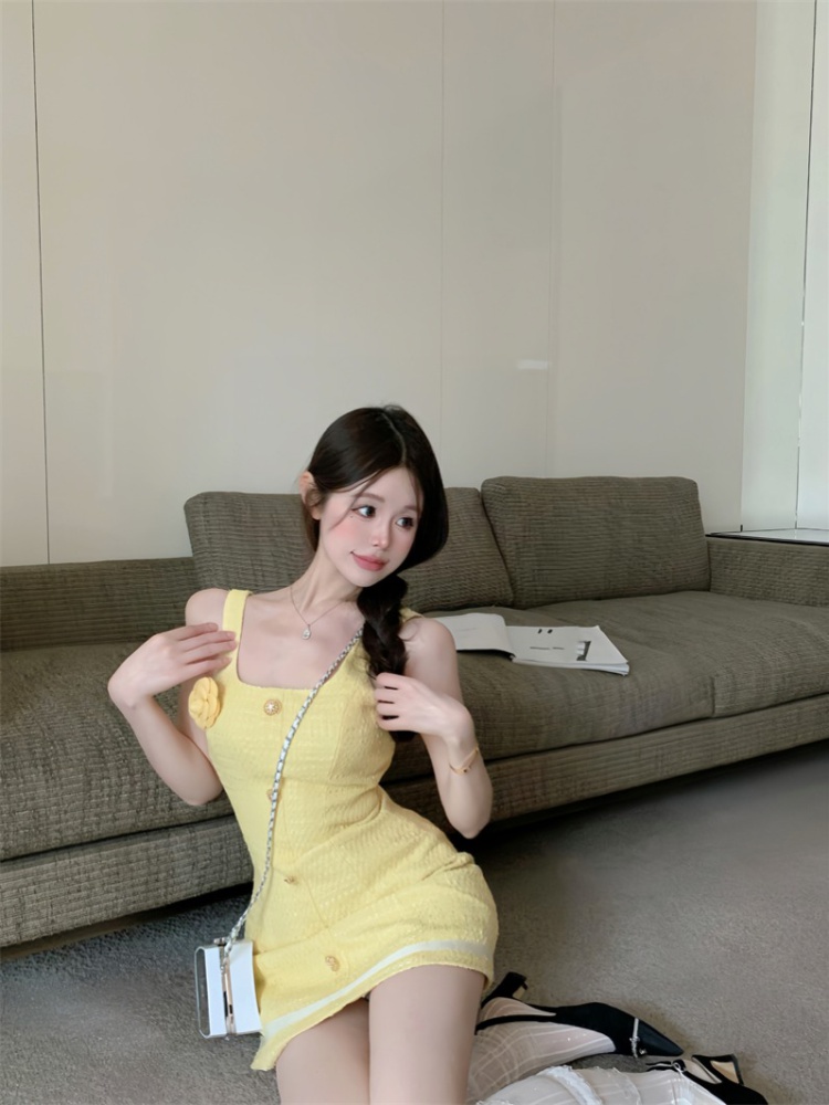 Chanelstyle sling yellow dress