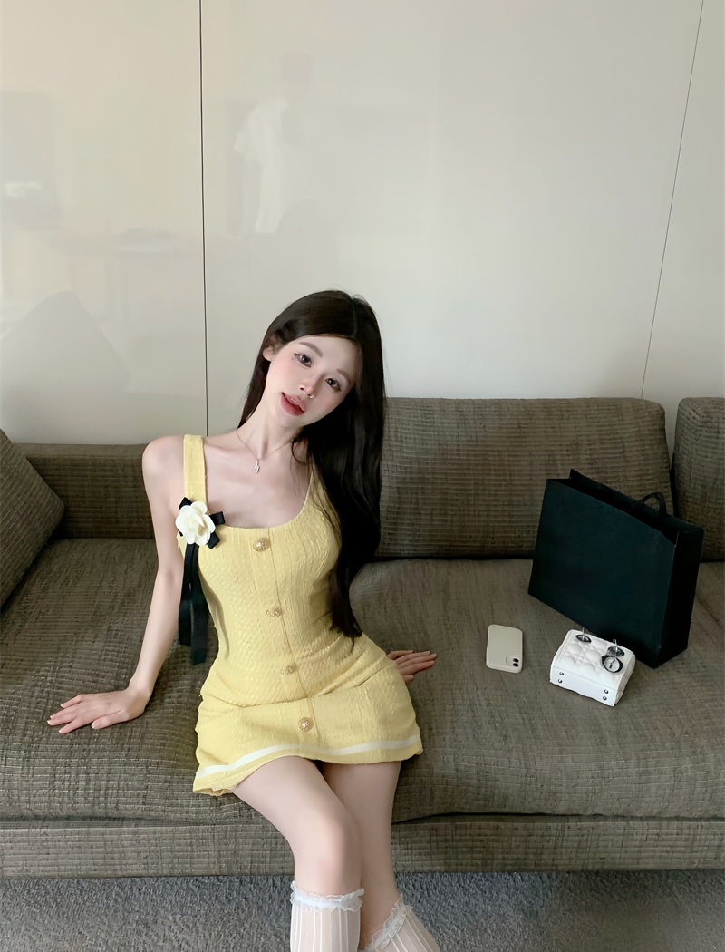 Chanelstyle sling yellow dress