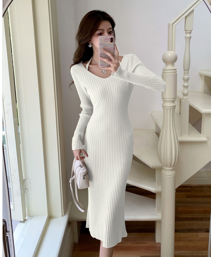 Knitted enticement long dress tender after the split dress