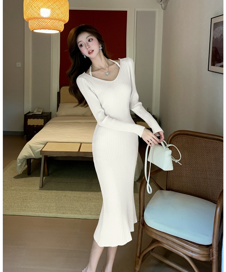 Knitted enticement long dress tender after the split dress