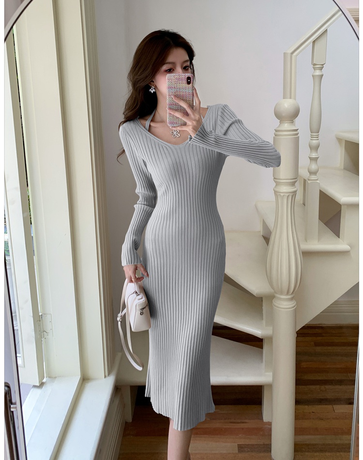 Knitted enticement long dress tender after the split dress