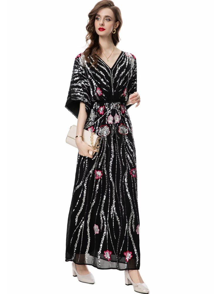 Bat sleeve formal dress beading long dress for women