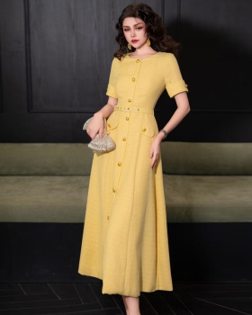 Autumn temperament frenum round neck dress for women