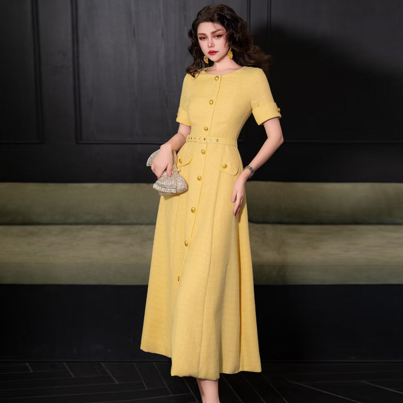 Autumn temperament frenum round neck dress for women