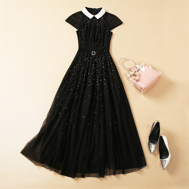 Gauze banquet long dress black dress for women