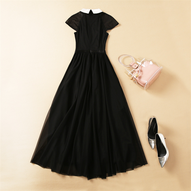 Gauze banquet long dress black dress for women