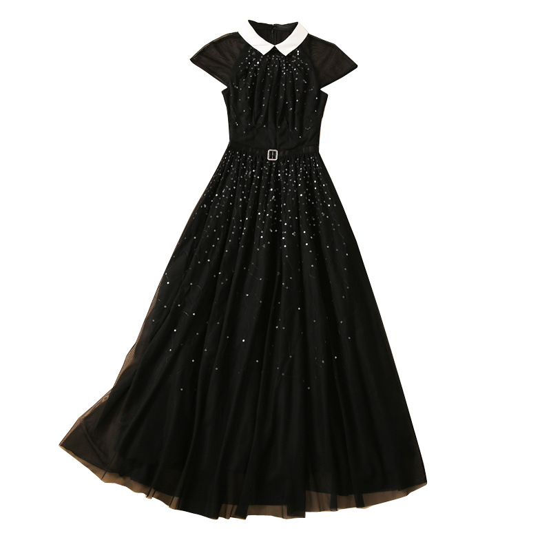 Gauze banquet long dress black dress for women