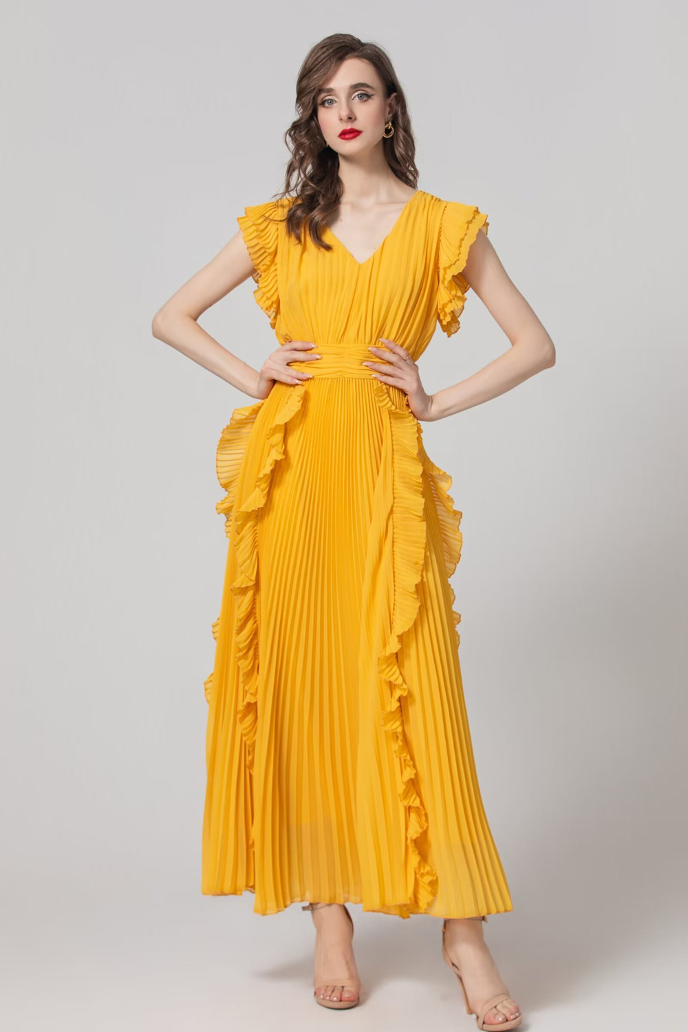 Stitching formal dress crimp long dress for women